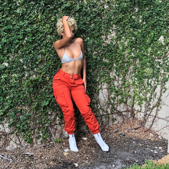 Style Link Miami Pants - Orange Belted Cargo Pants